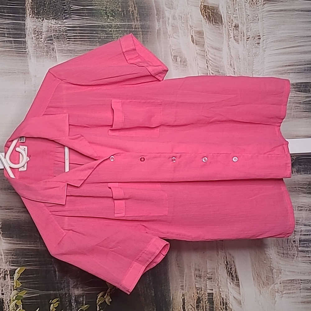 Jason Maxwell Womens 14 classic dressy button up short sleeve bright pink